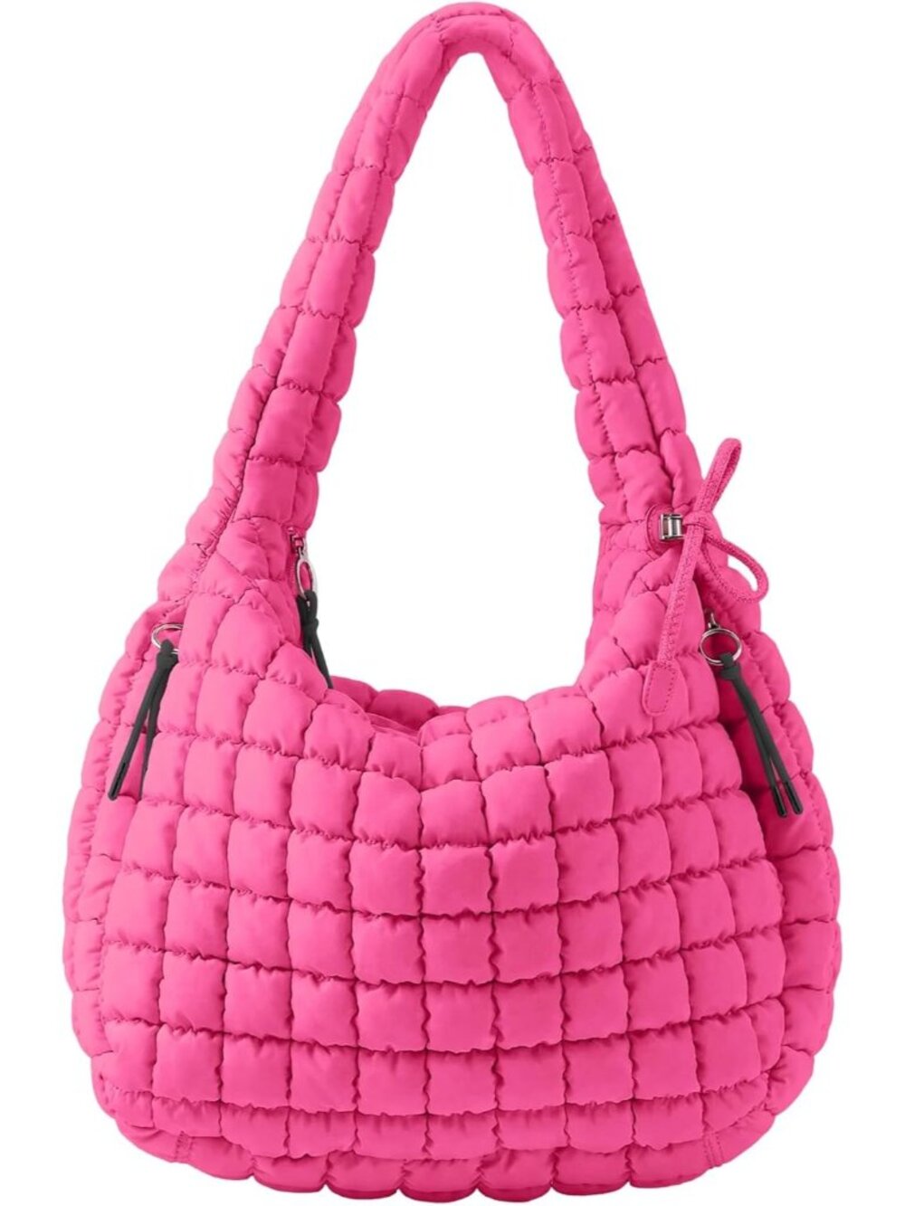 Women Rose Red Quilted Tote Puffer Lightweight Zipper Nylon Crossbody Handbag